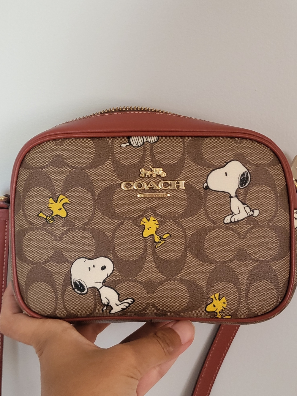 Coach Snoopy Canvas Crossbody Bag in Brown and Rust